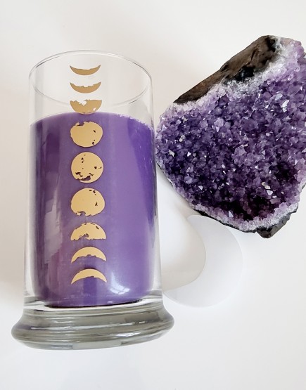 Mėnulis - sojų vaško žvakė, aromatinė su Selenito kristalu