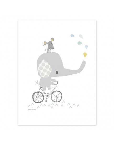 Drambliukas ant dviračio. Vaikiškas plakatas
