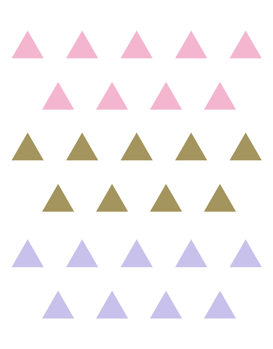Trikampiai. Spalvotas sienų dekoracijų rinkinys mergaitei