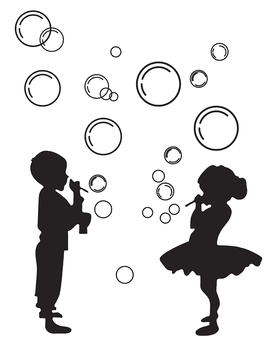 Vaikai pučia burbulus  . Interjero dekoracija.